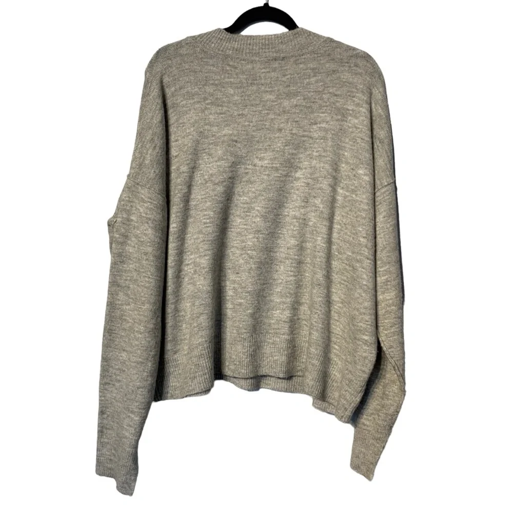 Kerisma Oversized Slouchy V-Neck Sweater Gray Knit Pullover Women's M/L